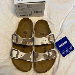 Kids Birkenstocks. Size 12. NWT. Only worn once to try on. Desert Soil Camo.